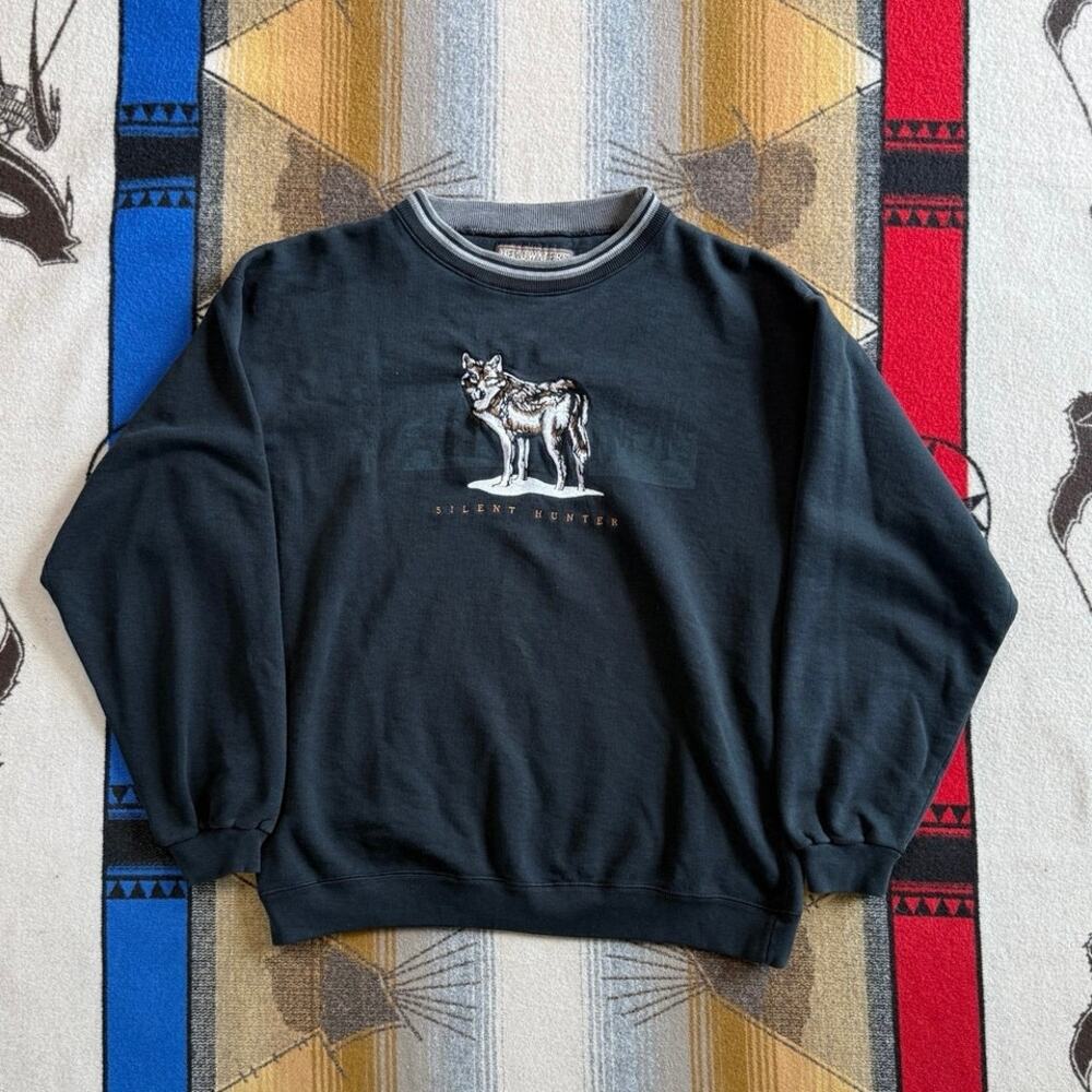 Vintage 90s Headwaters Wolf Outdoor Nature Embroidered Sweatshirt Size Medium